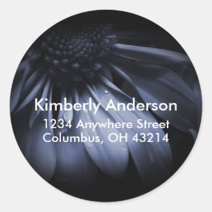 Sticker Rond Bleu Fleur de marguerite Retourner l'adresse Étiqu