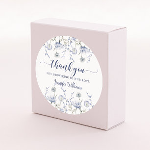 Sticker Rond Bleu fleur sauvage fleuri garçon baby shower merci