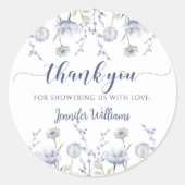 Sticker Rond Bleu fleur sauvage fleuri garçon baby shower merci (Devant)