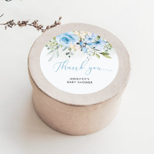 Sticker Rond Bleu floral bébé garçon douche classique rond auto