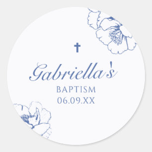 Sticker Rond Bleu Floral Botanique Baptême