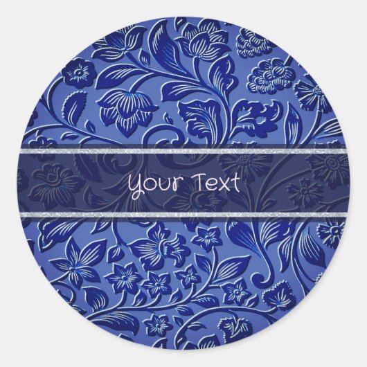Sticker rond bleu floral classique (Devant)