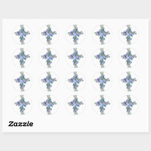 Sticker rond bleu Floral Cross (Feuille)