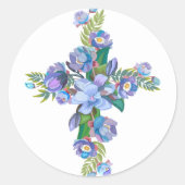 Sticker rond bleu Floral Cross (Devant)