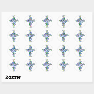 Sticker rond bleu Floral Cross