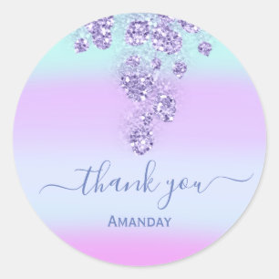 Sticker Rond Bleu Floral Poussiéreux Mariage Nom Sweet16th