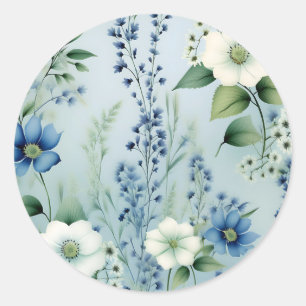 Sticker Rond Bleu floral romantique délicat
