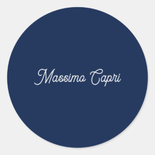 Sticker Rond Bleu foncé Élégant Casual Propre Nom Écriture manu