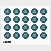 Sticker Rond Bleu foncé et Feuilles verts Turquoises (Feuille)