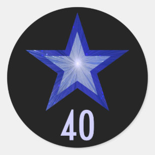Sticker Rond Bleu foncé Star "40" âge collant rond noir