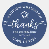 Sticker Rond Bleu Graduation Merci moderne Script Coeurs Casque (Devant)