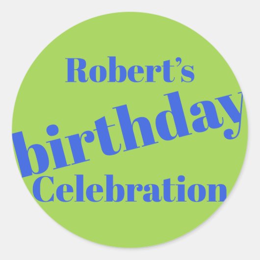 Sticker Rond Bleu Gras Sur Lime Vert Anniversaire (Devant)