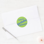 Sticker Rond Bleu Gras Sur Lime Vert Anniversaire (Enveloppe)