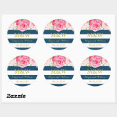 Sticker Rond Bleu Gris Floral Monogramme Mariage Faveur Balise (Feuille)