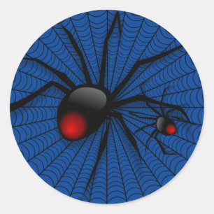 Sticker Rond Bleu Halloween Malin noir veuve effrayant araignée