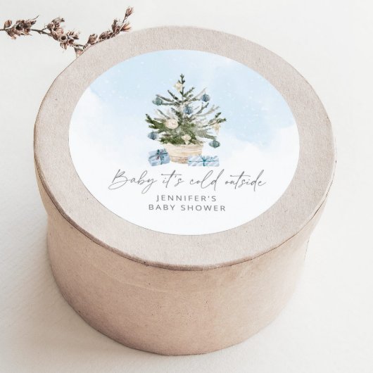 Sticker Rond Bleu hiver Bébé son froid dehors baby shower