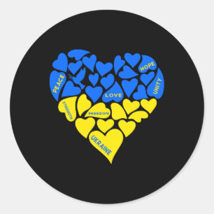 Sticker Rond Bleu Jaune Colombe de la Paix Cœur Ukraine Espoir