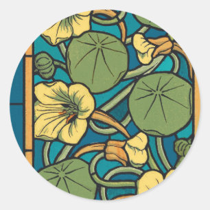 Sticker Rond Bleu jaune Nasturtium Fleur Nouveau Motif