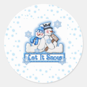Sticker Rond Bleu Laisser neiger Snowman Couple Noël