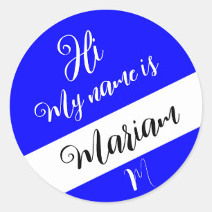 Sticker Rond Bleu (lettre initiale et nom) Bonjour, Mon nom est