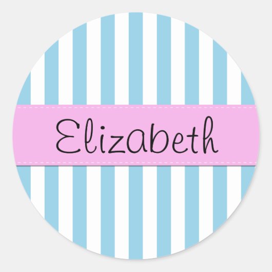 Sticker Rond Bleu, Lignes, Motif rayé, Votre Nom (Devant)