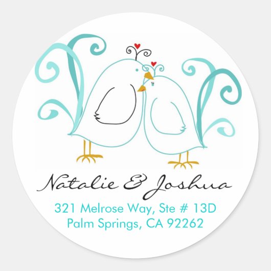 Sticker Rond Bleu Lovebirds & Blossoms (Devant)