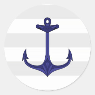 Sticker Rond Bleu marine Ancre gris blanc rayures
