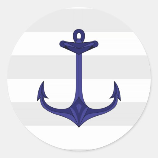 Sticker Rond Bleu marine Ancre gris blanc rayures (Devant)