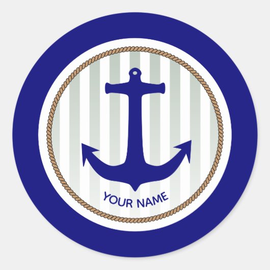 Sticker Rond Bleu marine Ancres nautiques (Devant)