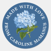 Sticker Rond Bleu marine avec Hydrangée blanche Fabriquée avec (Devant)