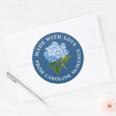 Sticker Rond Bleu marine avec Hydrangée blanche Fabriquée avec (Enveloppe)