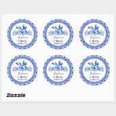 Sticker Rond Bleu marine blanc asiatique chinoiserie douche de  (Feuille)