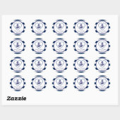 Sticker Rond Bleu marine Bleu Blancs Ancre Mariage (Feuille)