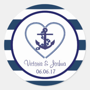 Sticker Rond Bleu marine Bleu Blancs Ancre Mariage