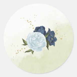 Sticker Rond bleu marine et poussiéreux fleurs verdure mariage