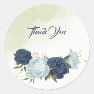 Sticker Rond bleu marine et poussiéreux fleurs verdure mariage