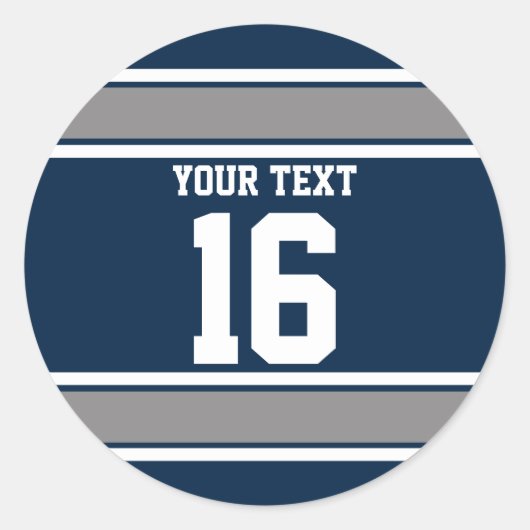 Sticker Rond Bleu marine et rayures de sport argent (Devant)