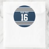 Sticker Rond Bleu marine et rayures de sport argent (Sac)