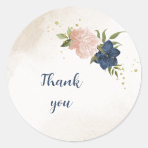 Sticker Rond bleu marine fleurs vert feuille mariage