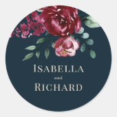 Sticker Rond Bleu Marine | Mariage Floral Bourgogne (Devant)