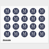 Sticker Rond Bleu marine Monogramme et nom personnalisés (Feuille)