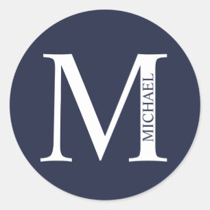 Sticker Rond Bleu marine Monogramme personnalisé et nom