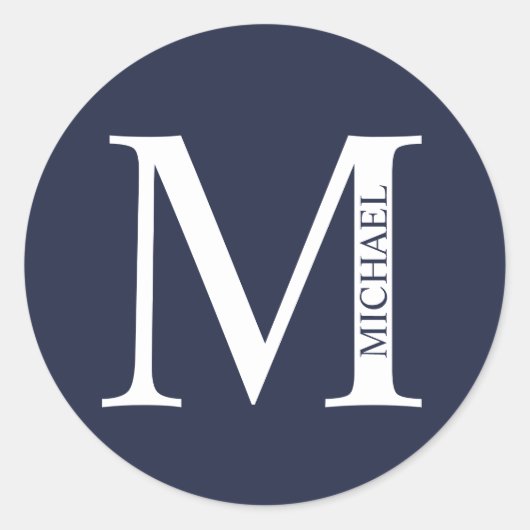 Sticker Rond Bleu marine personnalisé monogramme et nom (Devant)