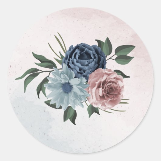 Sticker Rond bleu marine rose roux bleu vert fleuri mariage (Devant)