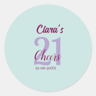 Sticker Rond bleu mauve bonne fête 21e anniversaire ajouter nom