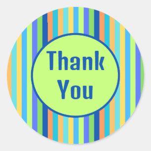 Sticker Rond Bleu Merci classique et rayures arc-en-ciel orange