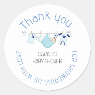 Sticker Rond Bleu mignon Baby shower Merci Favoriser