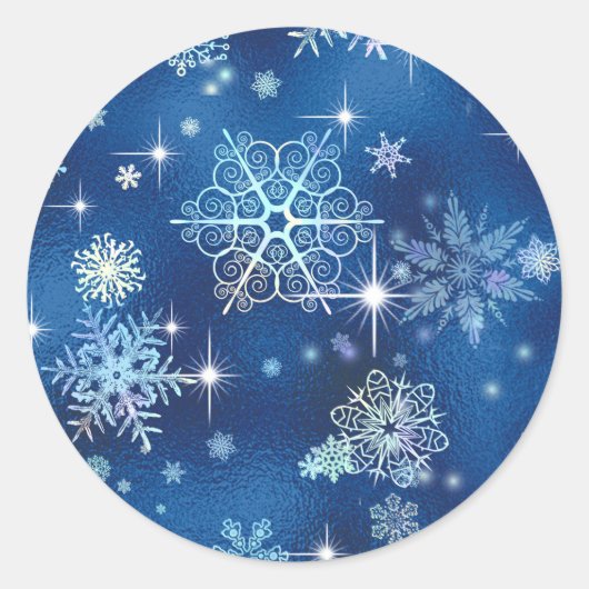 Sticker Rond Bleu Motif des flocons les plus beaux ID846 (Devant)
