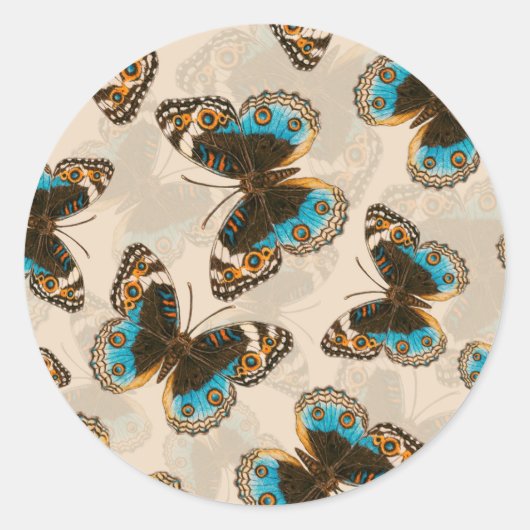 Sticker Rond Bleu motif papillon Pansy sur blanc (Devant)