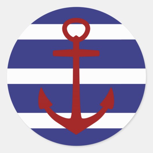 Sticker Rond Bleu nautique et Blancs avec Ancre rouge (Devant)